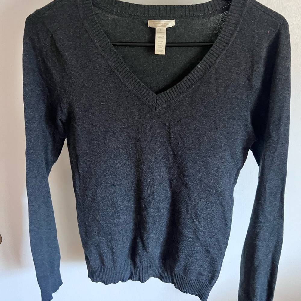 Ambiance Women's V-Neck Sweater in Charcoal